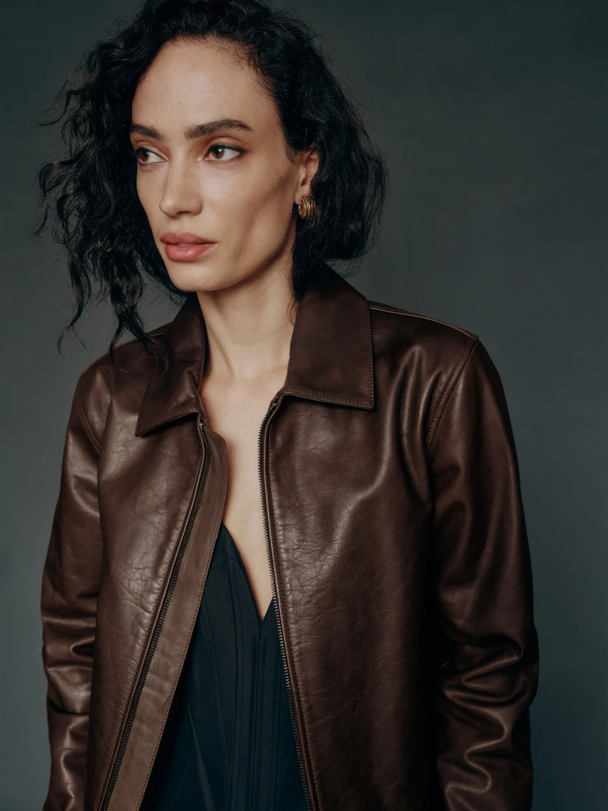 Hazel Classic Brown Leather Jacket