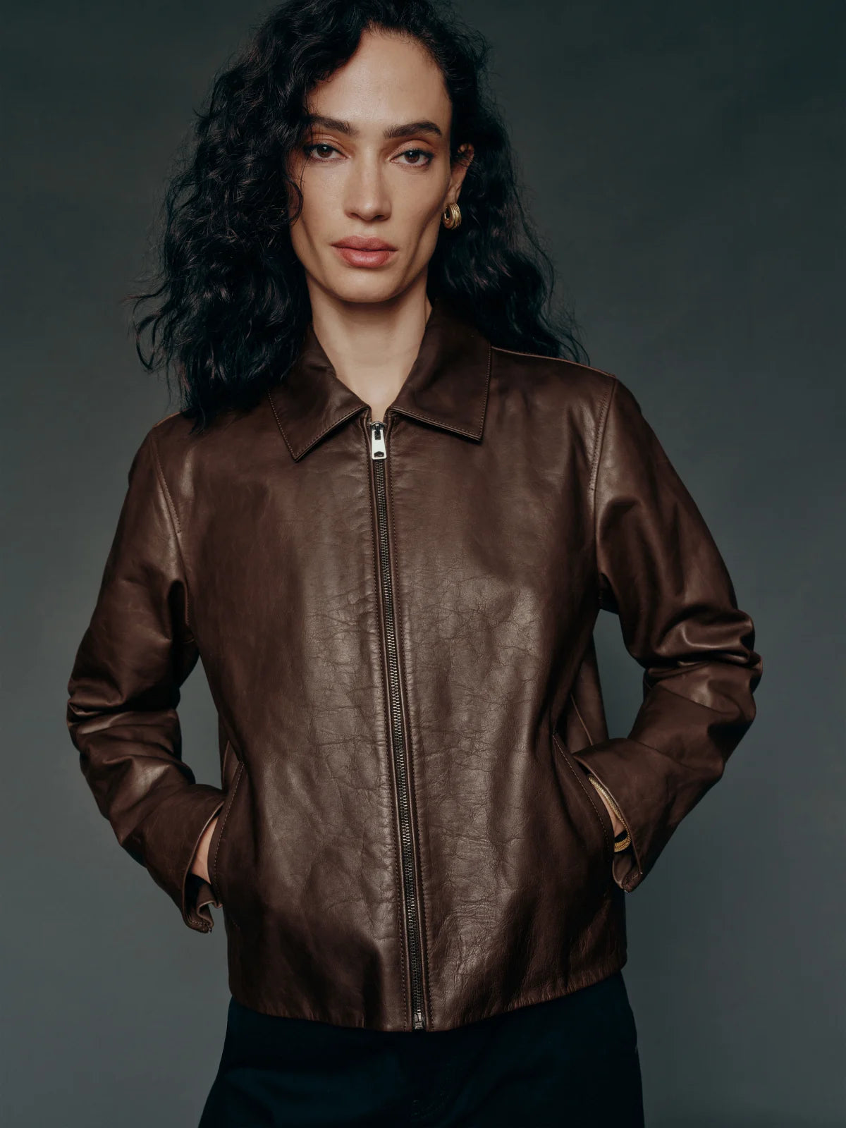 Hazel Classic Brown Leather Jacket