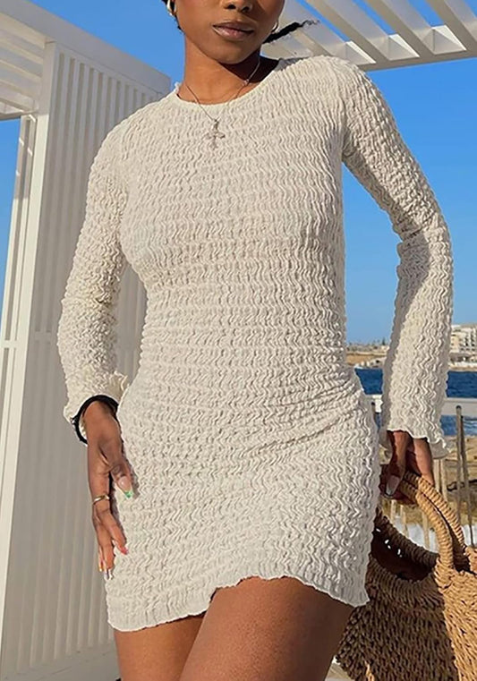 Jade Textured Long-Sleeve Mini Dress