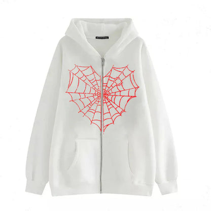 Luna Spiderweb Heart Zip-Up Hoodie