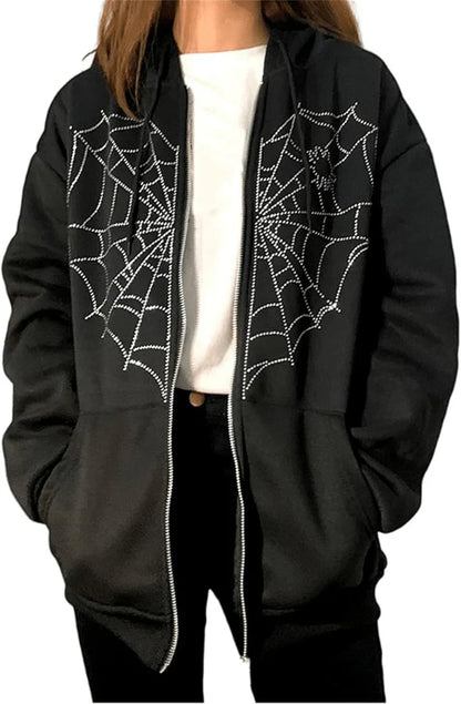 Luna Spiderweb Heart Zip-Up Hoodie