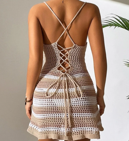 Isla Striped Crochet Mini Dress