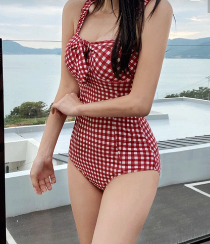 Lila Gingham Bow One-Piece Swimsuit