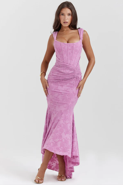 Lila Velvet Ruched Maxi Dress