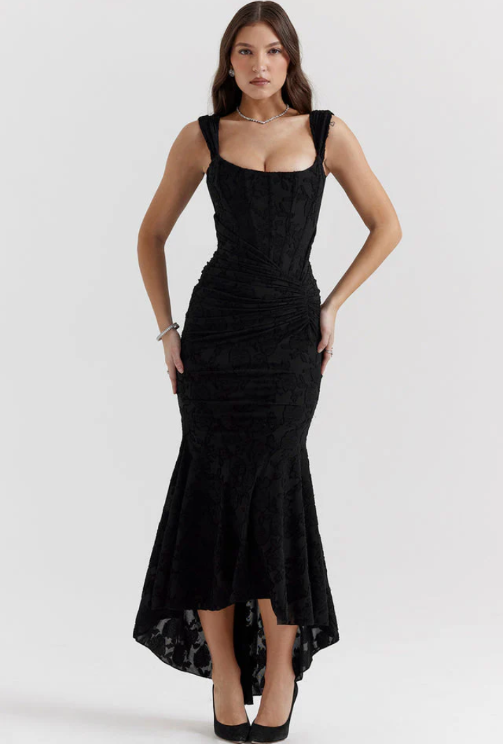 Lila Velvet Ruched Maxi Dress