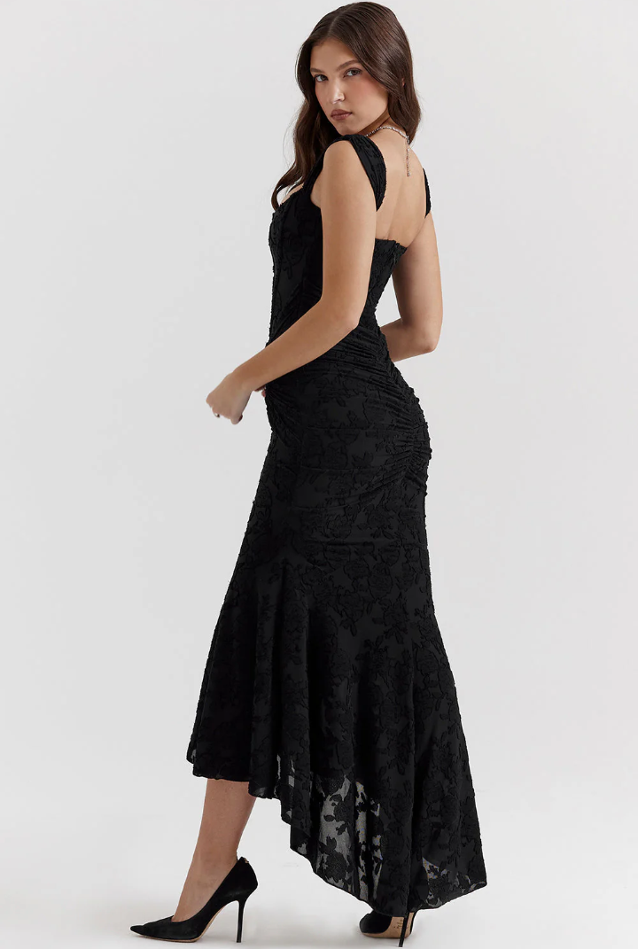 Lila Velvet Ruched Maxi Dress