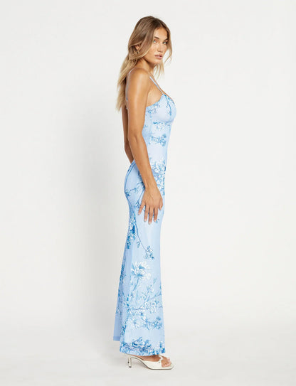 Julianna Blue Floral Bodycon Maxi Dress