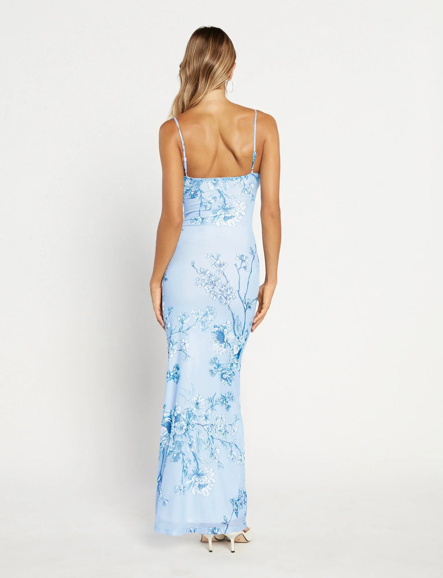 Julianna Blue Floral Bodycon Maxi Dress