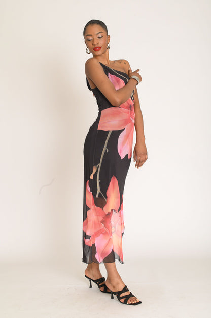 Lila Floral Mesh Maxi Dress